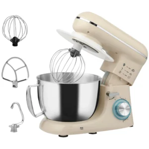 1300W Premium Kitchen Stand Mixer | 5L Bowl, 6-Speed, Tilt-Head | Beige | Whisk, Dough Hook and Beater Included