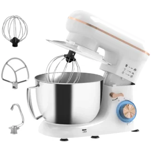 1300W Premium Kitchen Stand Mixer | 5L Bowl, 6-Speed, Tilt-Head | White | Whisk, Dough Hook and Beater Included