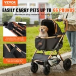 VEVOR Pet Stroller, 4 Wheels Dog Stroller Rotate with Brakes, 29.9 kg Weight Capacity, Puppy Stroller with Detachable Carrier, Storage Basket and Pet Pad, for Small to Medium Sized Dogs, Black