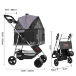 VEVOR Pet Stroller, 35 lbs Weight Capacity, Foldable Dog Stroller Cart, 4 Wheels Cats Pram with Detachable Carrier & Mesh Windows, Portable Animal Carrier with Brake for Small to Medium Pets